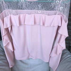 Express light pink long sleeve ruffle top size  XS